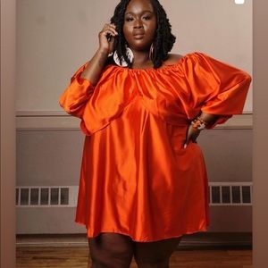 Orange satin dress curvy dress